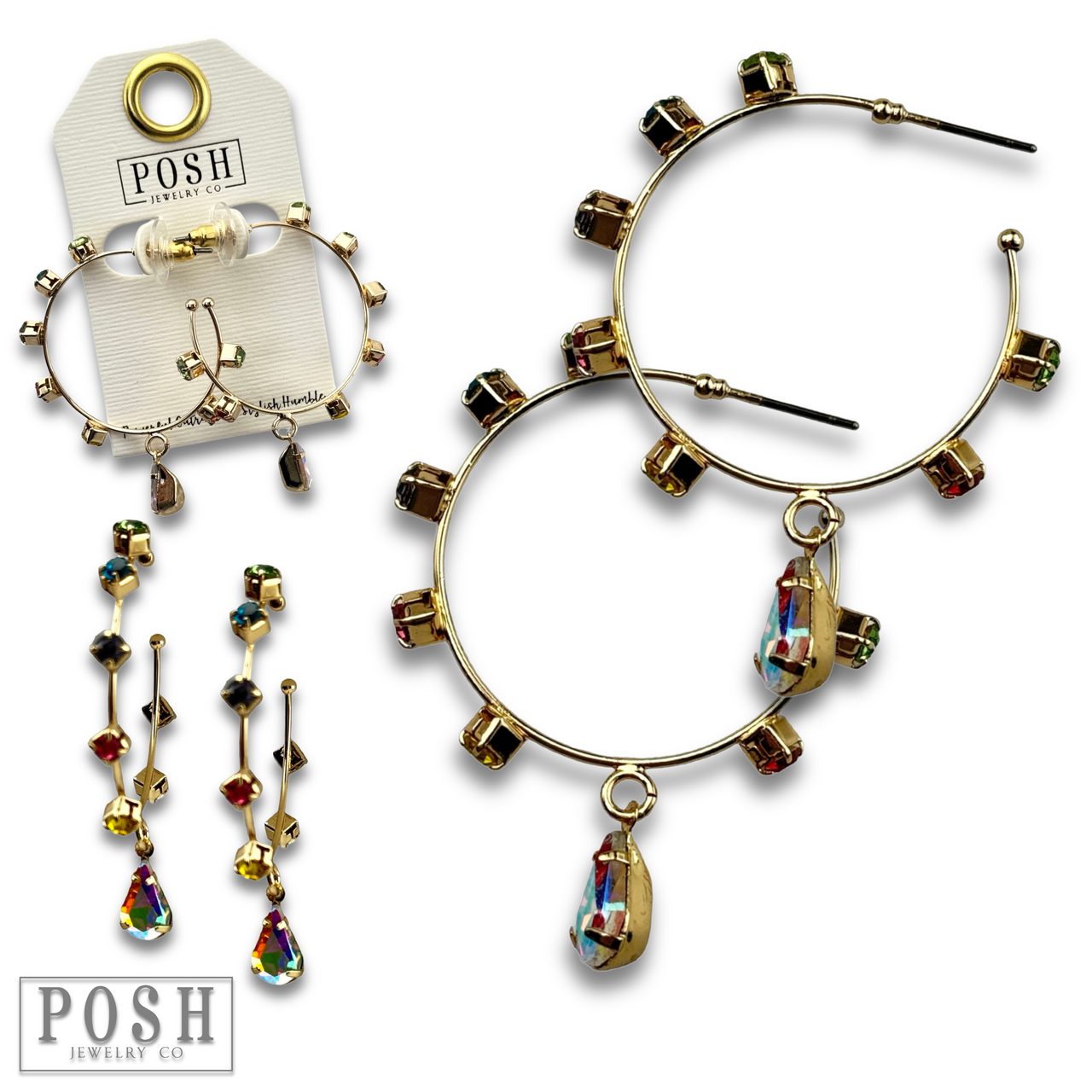 Rhinestone hoop and drop earring
