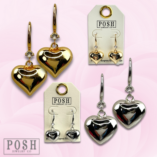 Shiny finish puffed heart charm earring