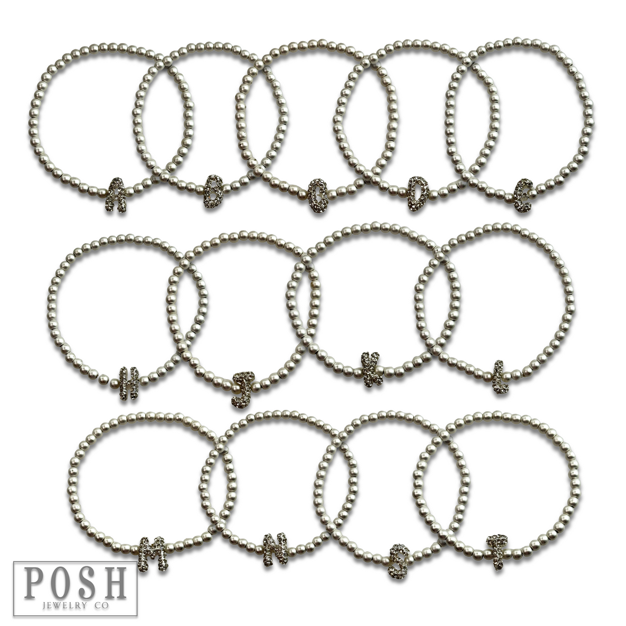 Bead bracelet with rhinestone inital
