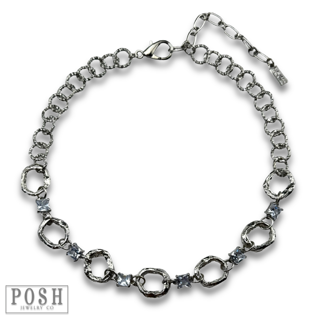 Chain necklace with rhinestone squares - LC