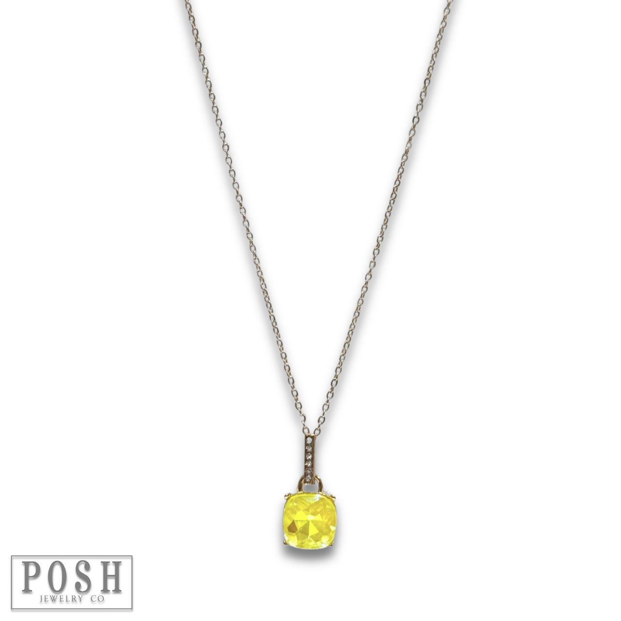 Large yellow rhinestone solitaire necklace - LC