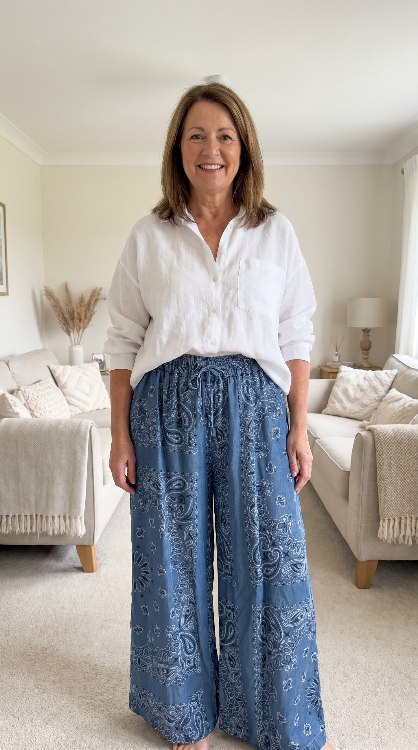 Italian Tencel Paisley Wide Leg Pants