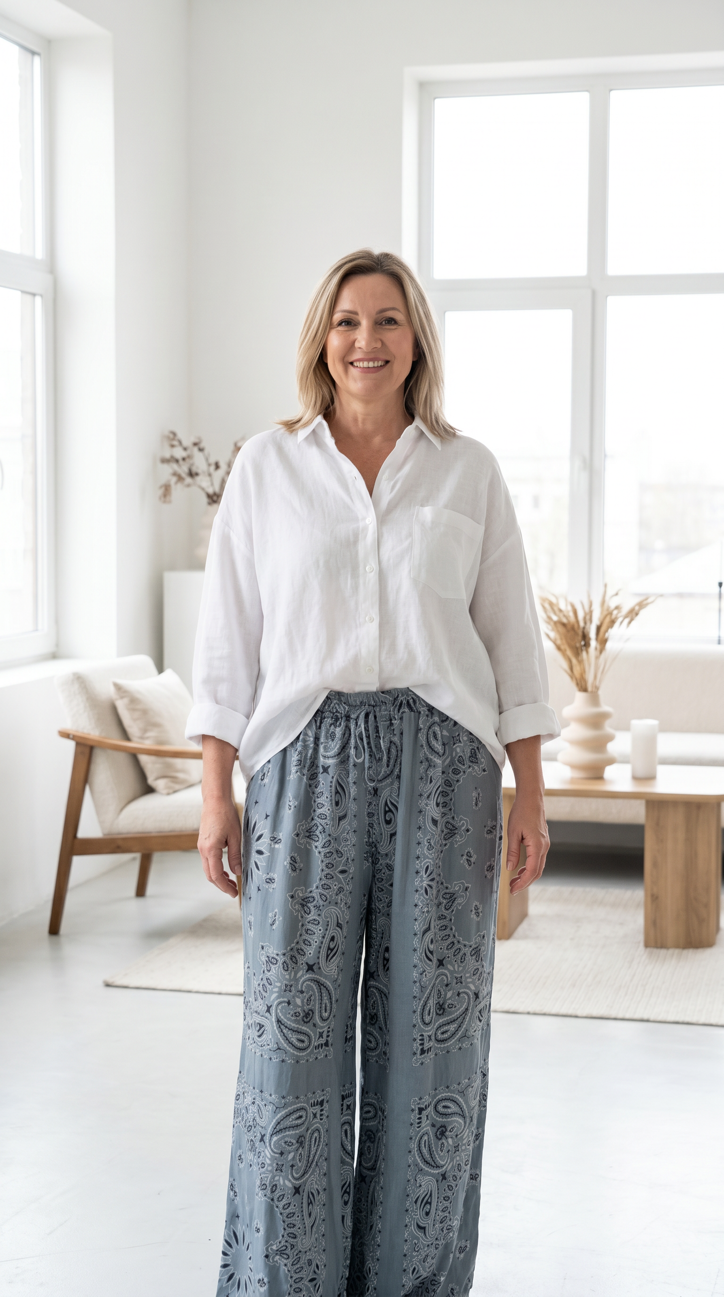 Italian Tencel Paisley Wide Leg Pants