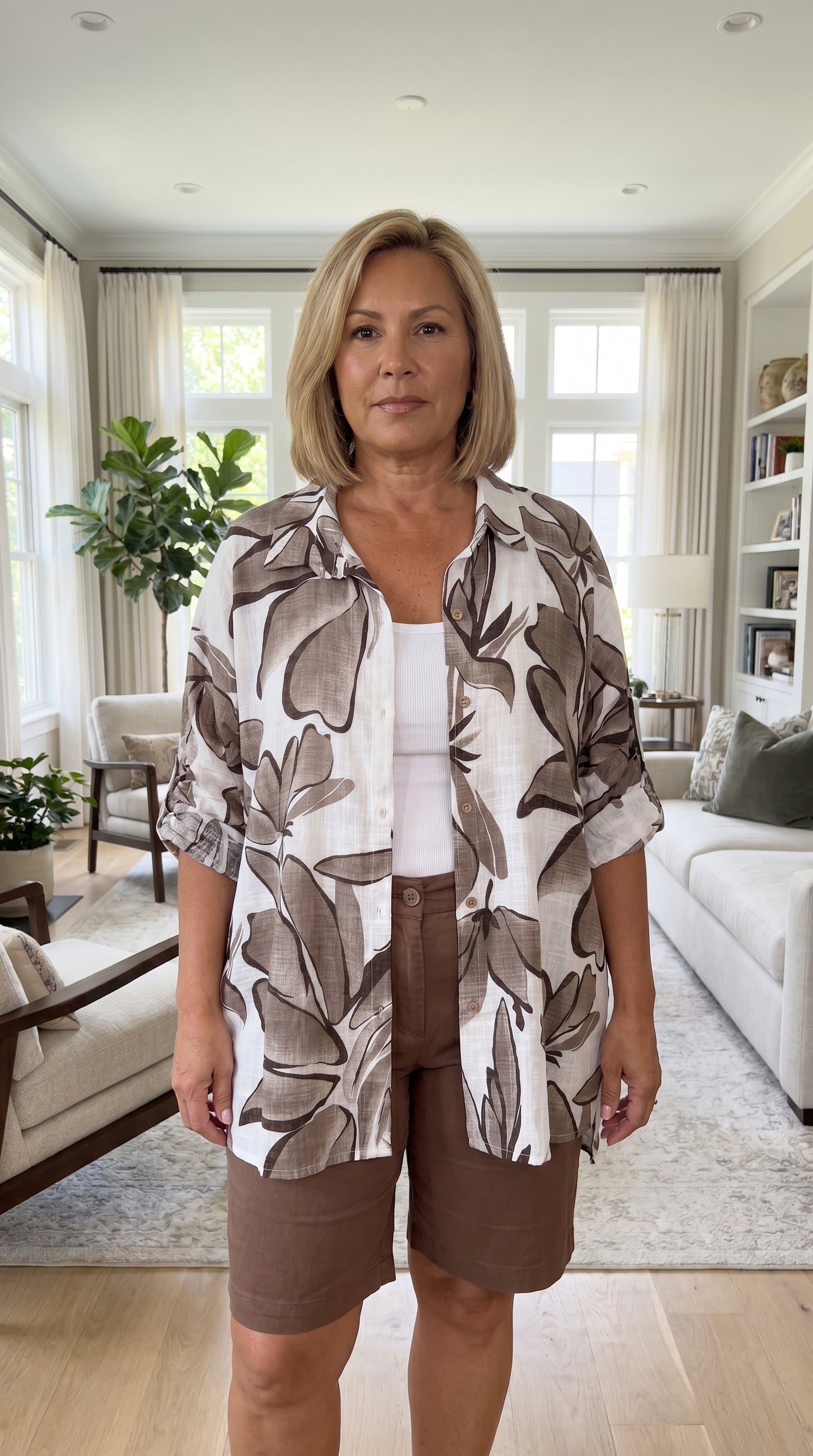 Italian Lightweight Botanical Leaf Button-Up
