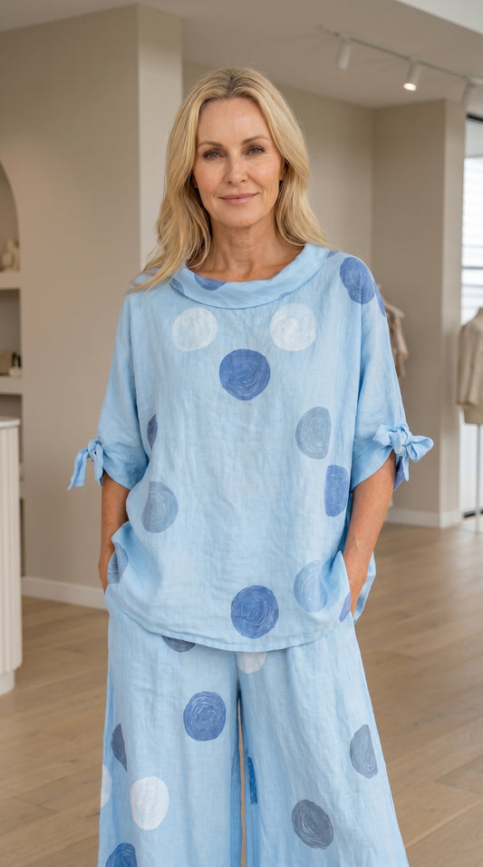 PRE-ORDERS OPEN - L1 100% Italian Linen Polka Dot Oversized Pants and Top Set