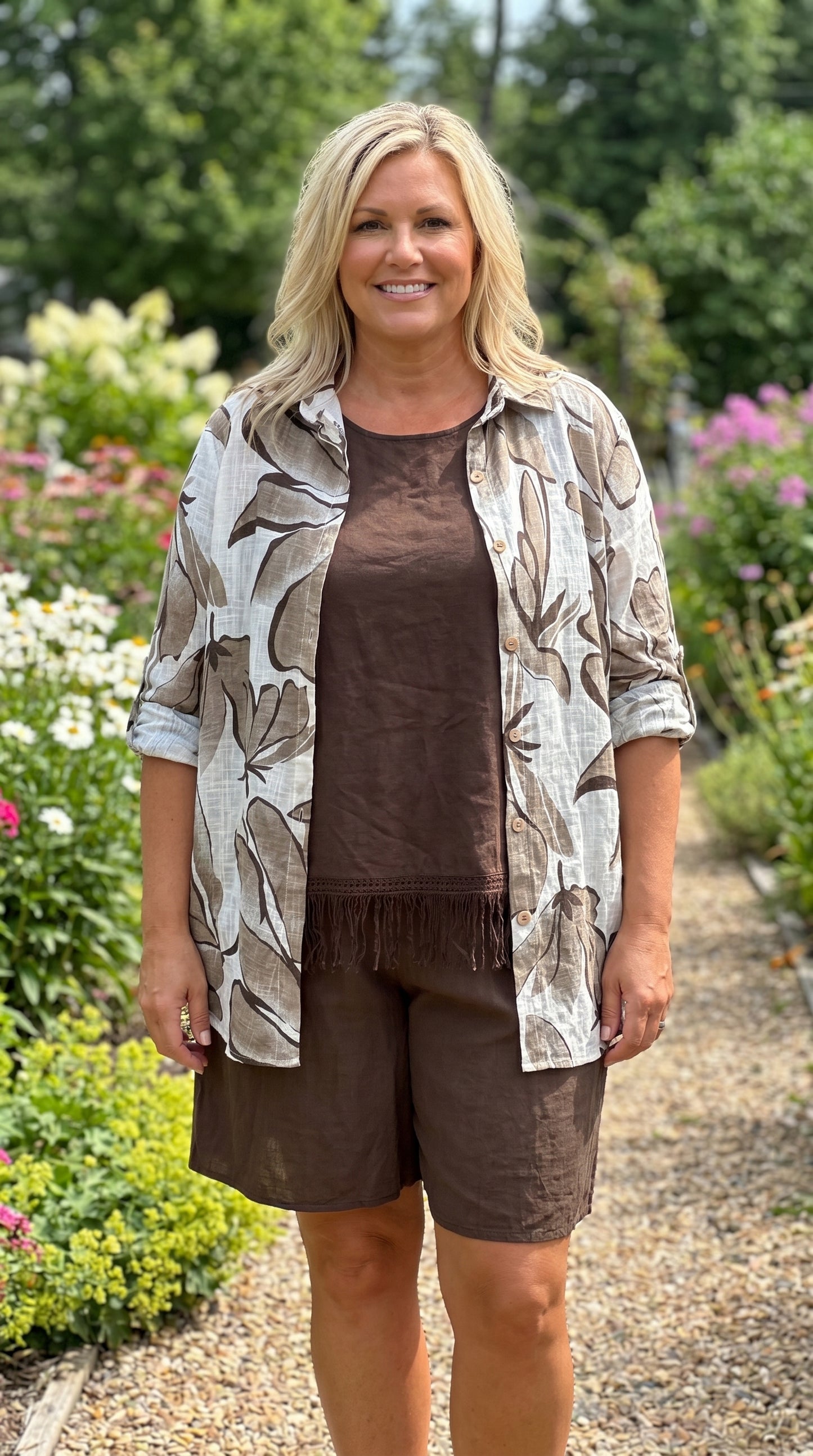 Italian Plus Size Linen Blend Fringe Tank