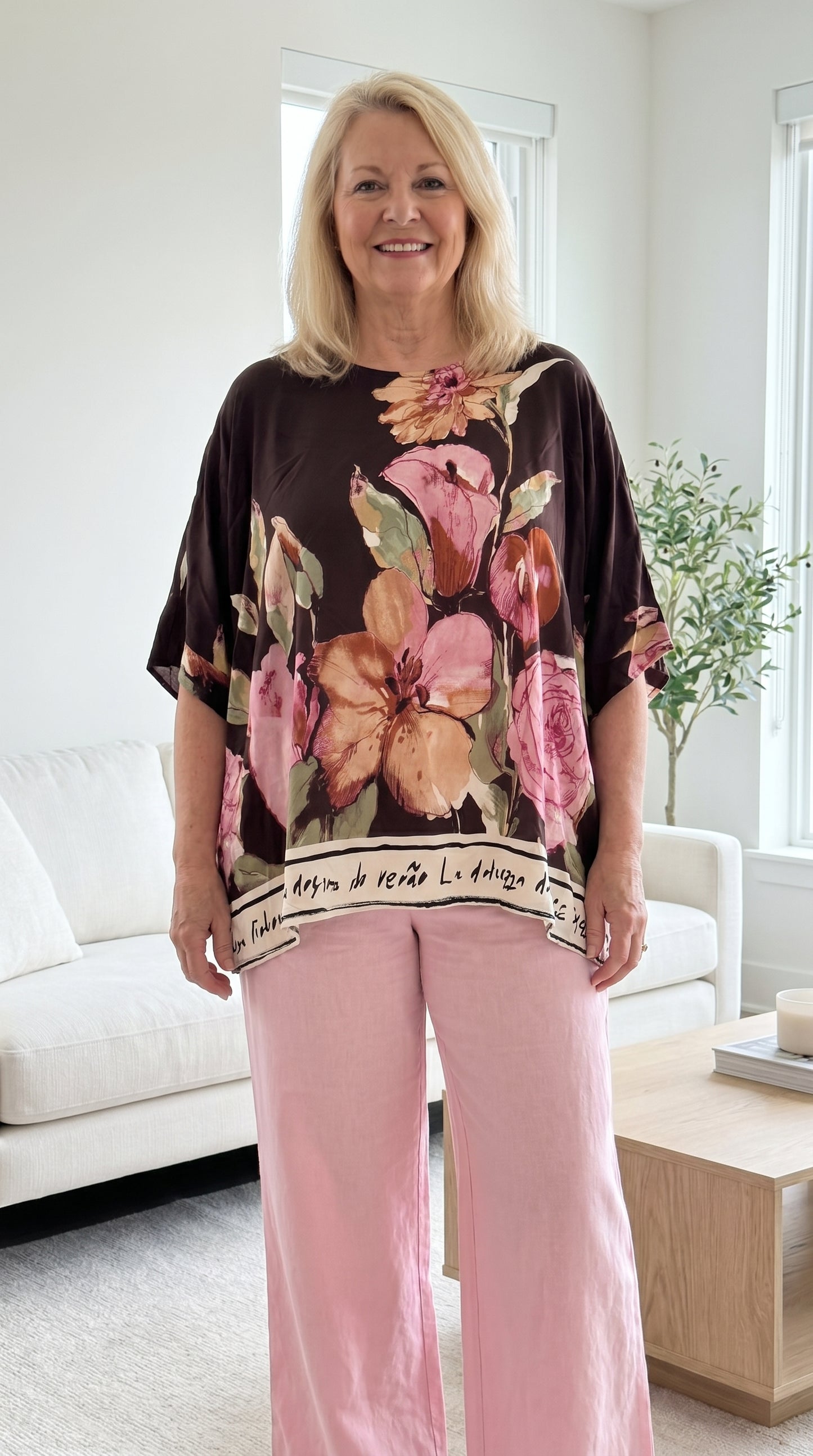 Italian Plus Size Bella Bloom Oversized Floral Tunic