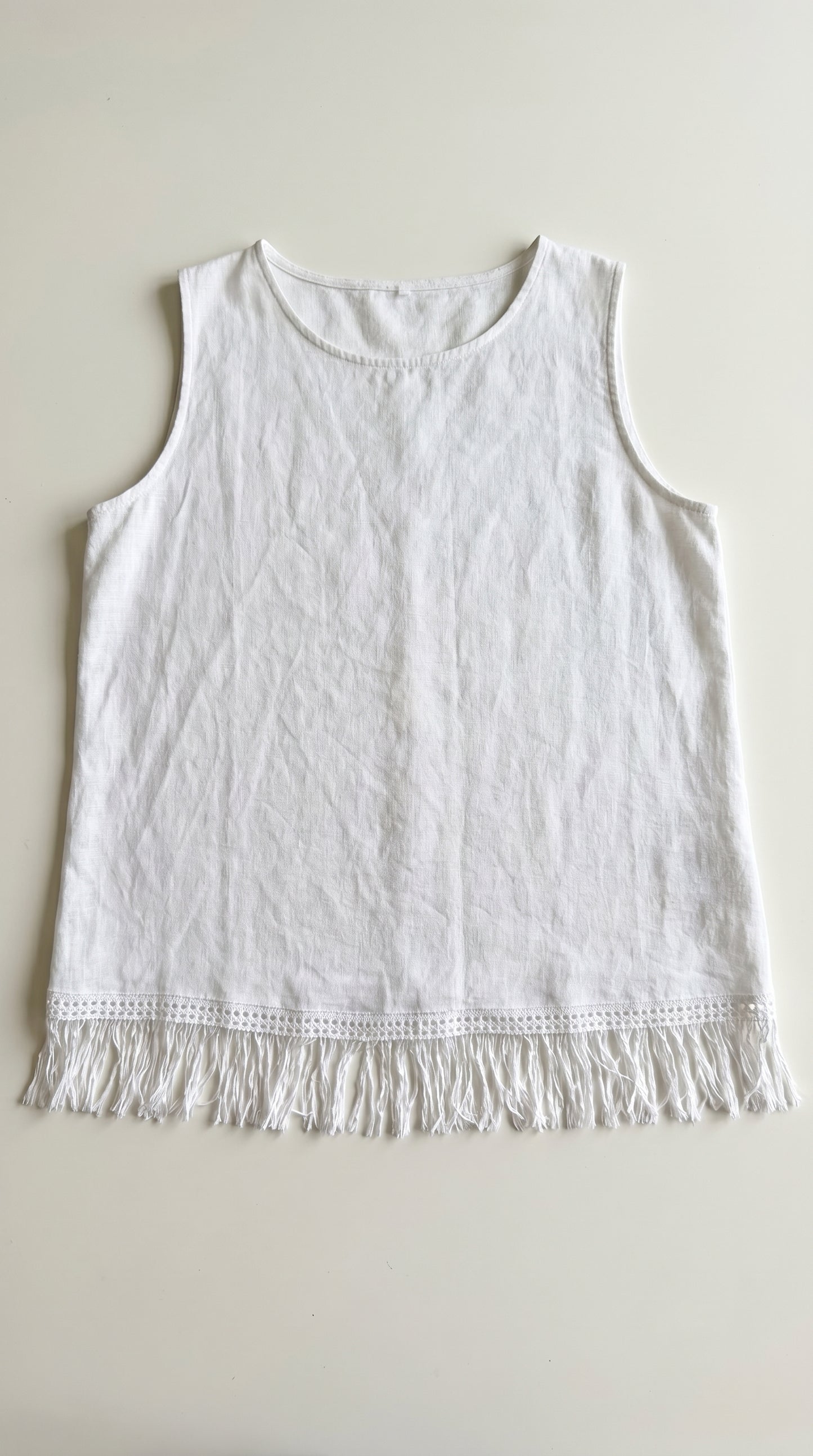 Italian Plus Size Linen Blend Fringe Tank