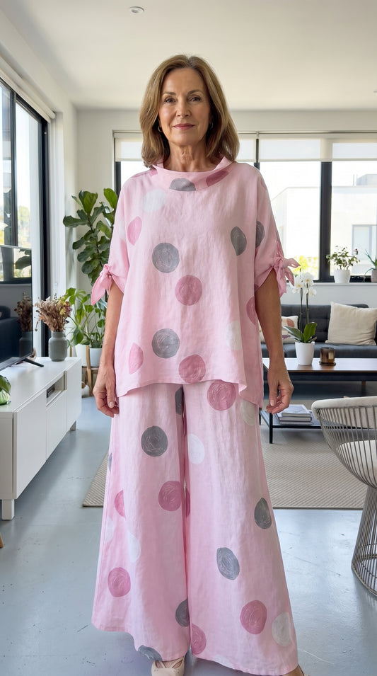PRE-ORDERS OPEN - L1 100% Italian Linen Polka Dot Oversized Pants and Top Set