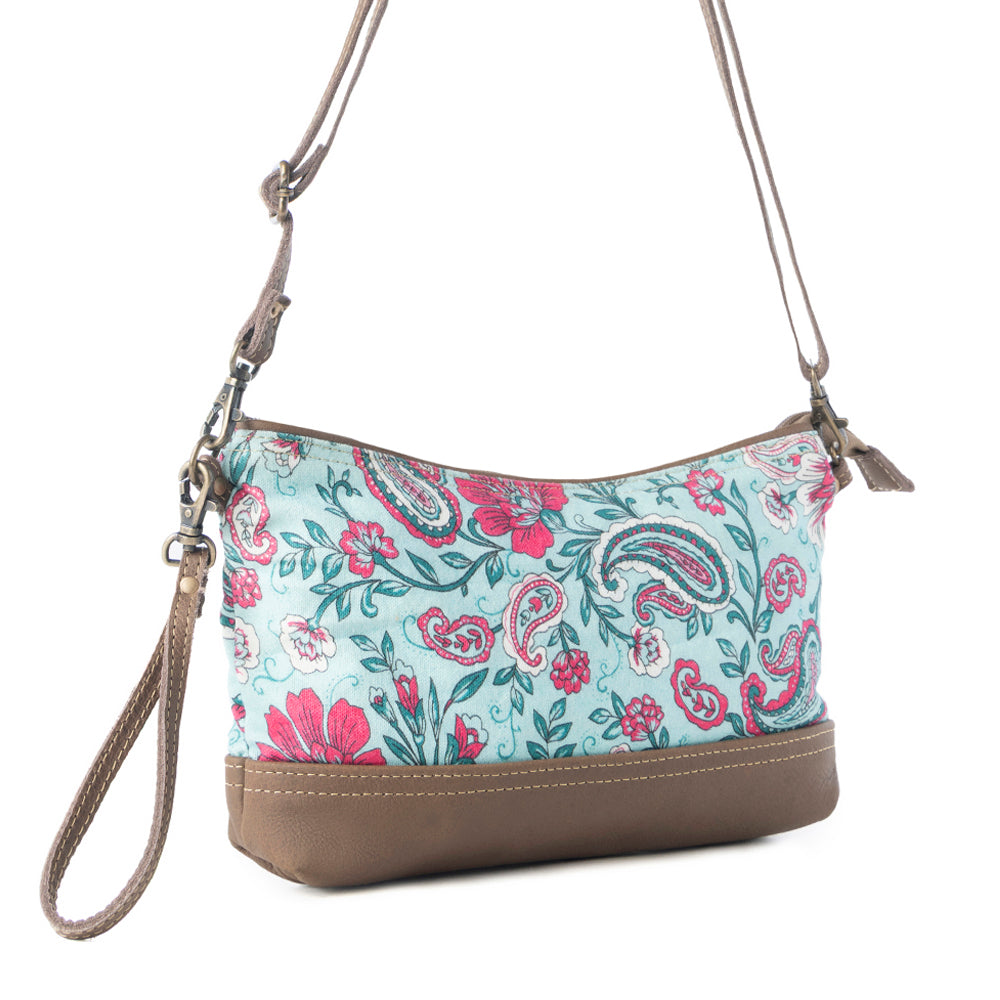 Myra Wild Posy Crossbody Bag for Women in agave with print detail