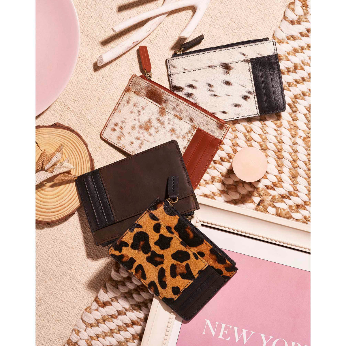 Myra Panel Style Card Holder for Women with genuine leather in white and brown with RFID protection