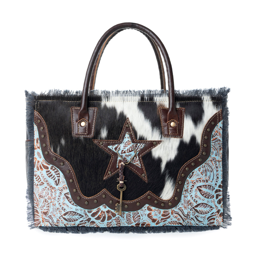 Myra Articulate Canvas and Hair-On Leather Bag for Women