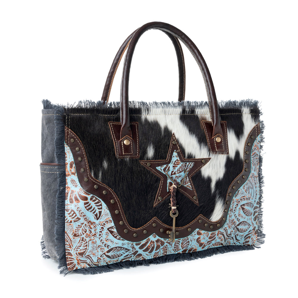 Myra Articulate Canvas and Hair-On Leather Bag for Women