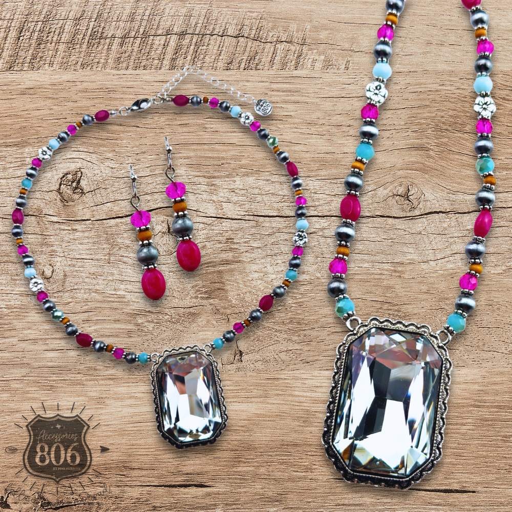 Burnished  bead and rhinestone necklace set
