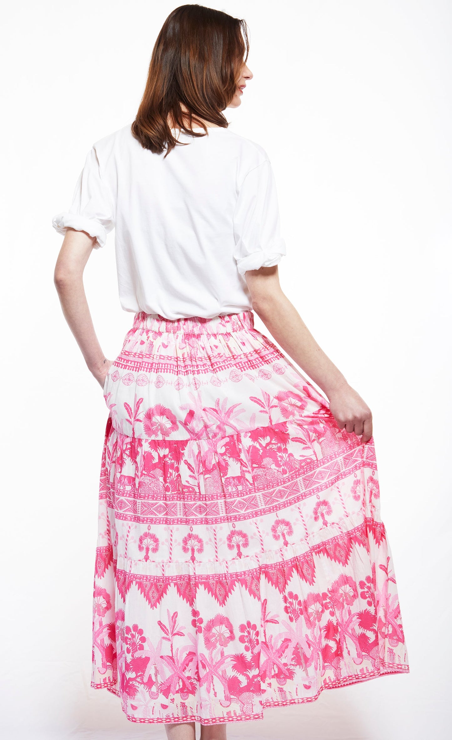 Woodstock Skirt with Pink Ikat Print