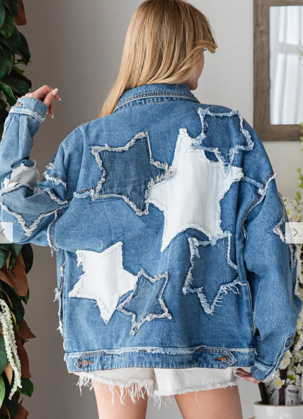 OH1 Oli & Hali WASHED STAR PATCHWORK DENIM JACKET