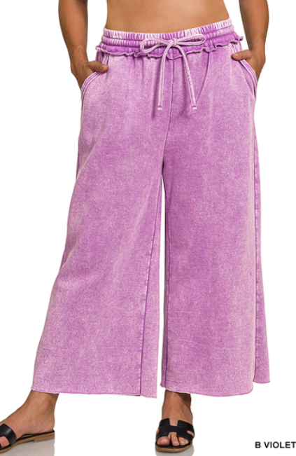 Z2 Zenana Violet Acid Wash Wide Leg Pants