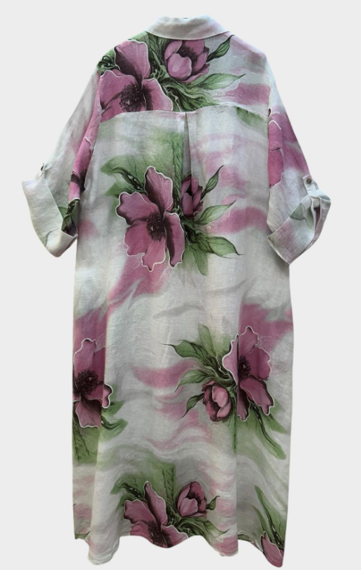 Italian Petals & Linen Dress Fits up to 2X