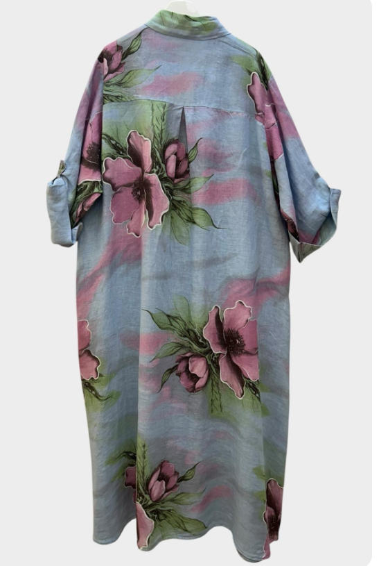 Italian Petals & Linen Dress Fits up to 2X
