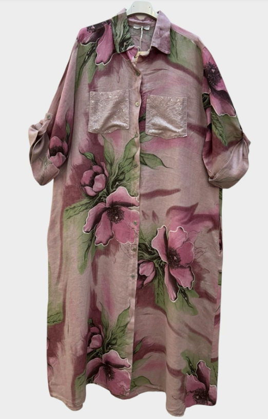 Italian Petals & Linen Dress Fits up to 2X
