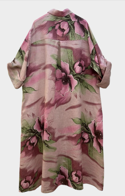 Italian Petals & Linen Dress Fits up to 2X