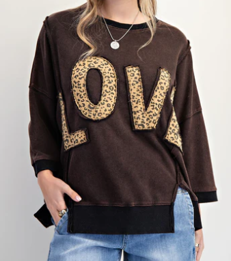 E15 Easel Leopard Love Patch Washed Terry Pullover