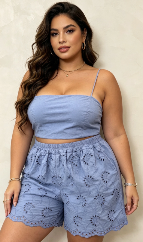 Made in Italy Plus Size Cotton Eyelet Embroidered Shorts