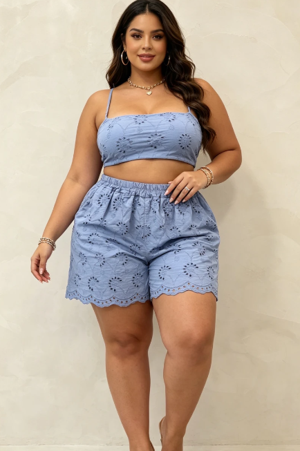Made in Italy Plus Size Cotton Eyelet Embroidered Shorts
