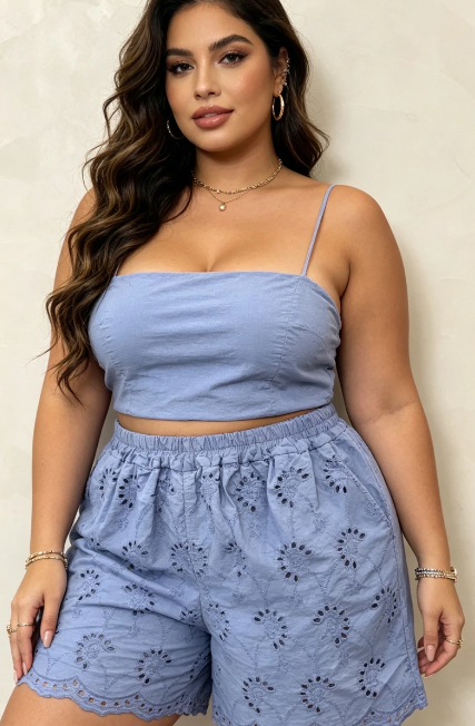 Made in Italy Plus Size Cotton Eyelet Embroidered Shorts