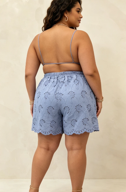 Made in Italy Plus Size Cotton Eyelet Embroidered Shorts