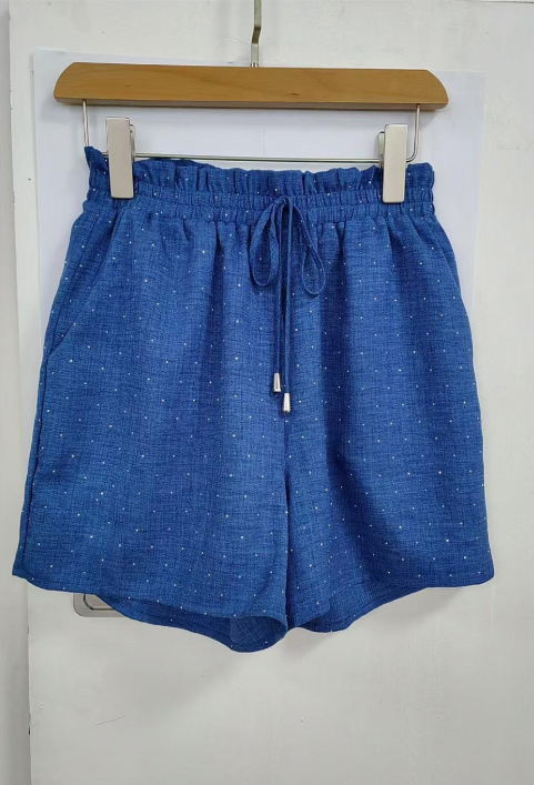 Plus Size Crystal Elegance Matching Short Set in Denim Blue