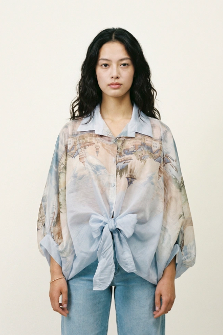 Coming Soon - Italian Watercolor Tie-Front Blouse