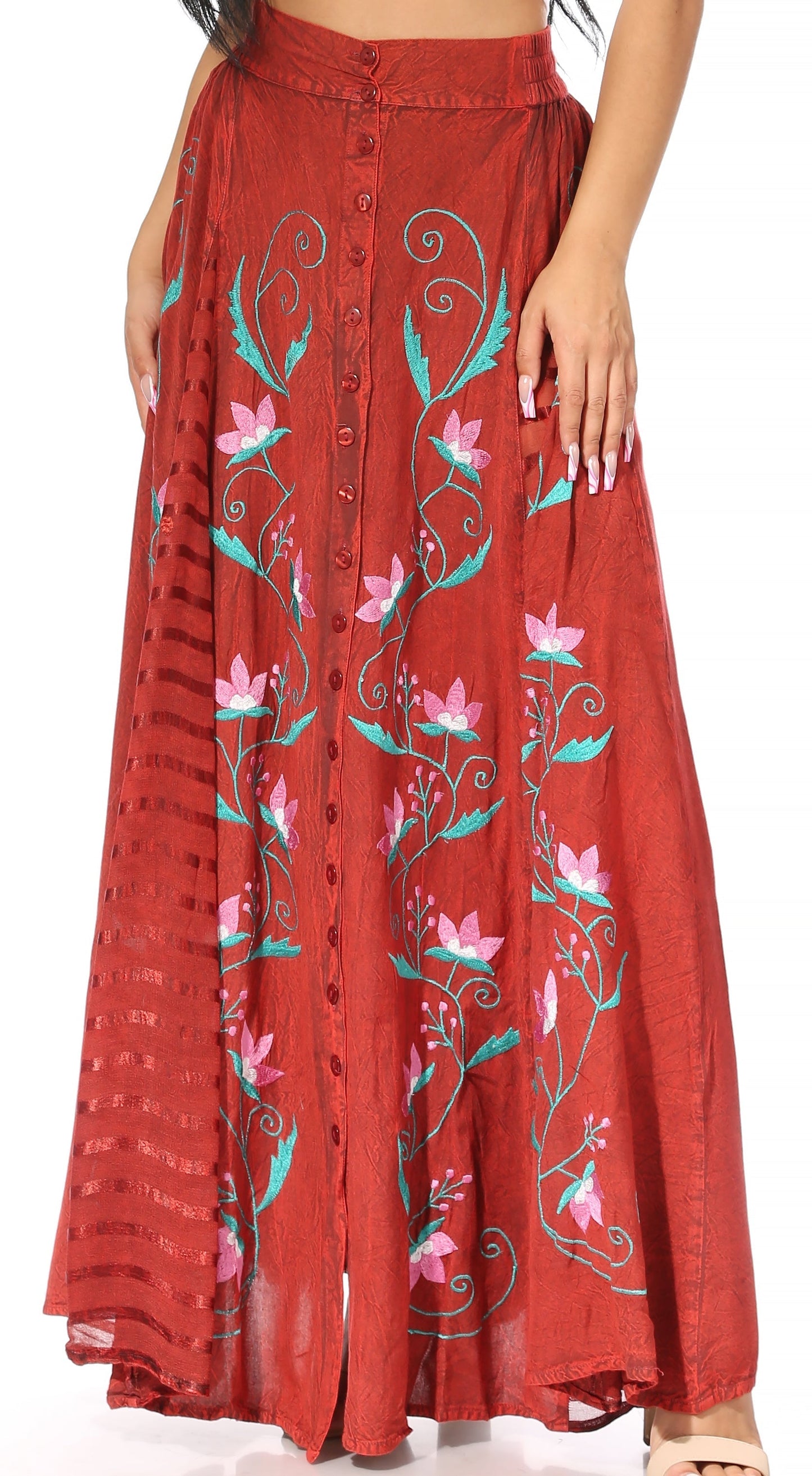 Women's Casual Boho Maxi Floral Long Elastic Waist Skirt with Slim Fit by Sakkas Sarita