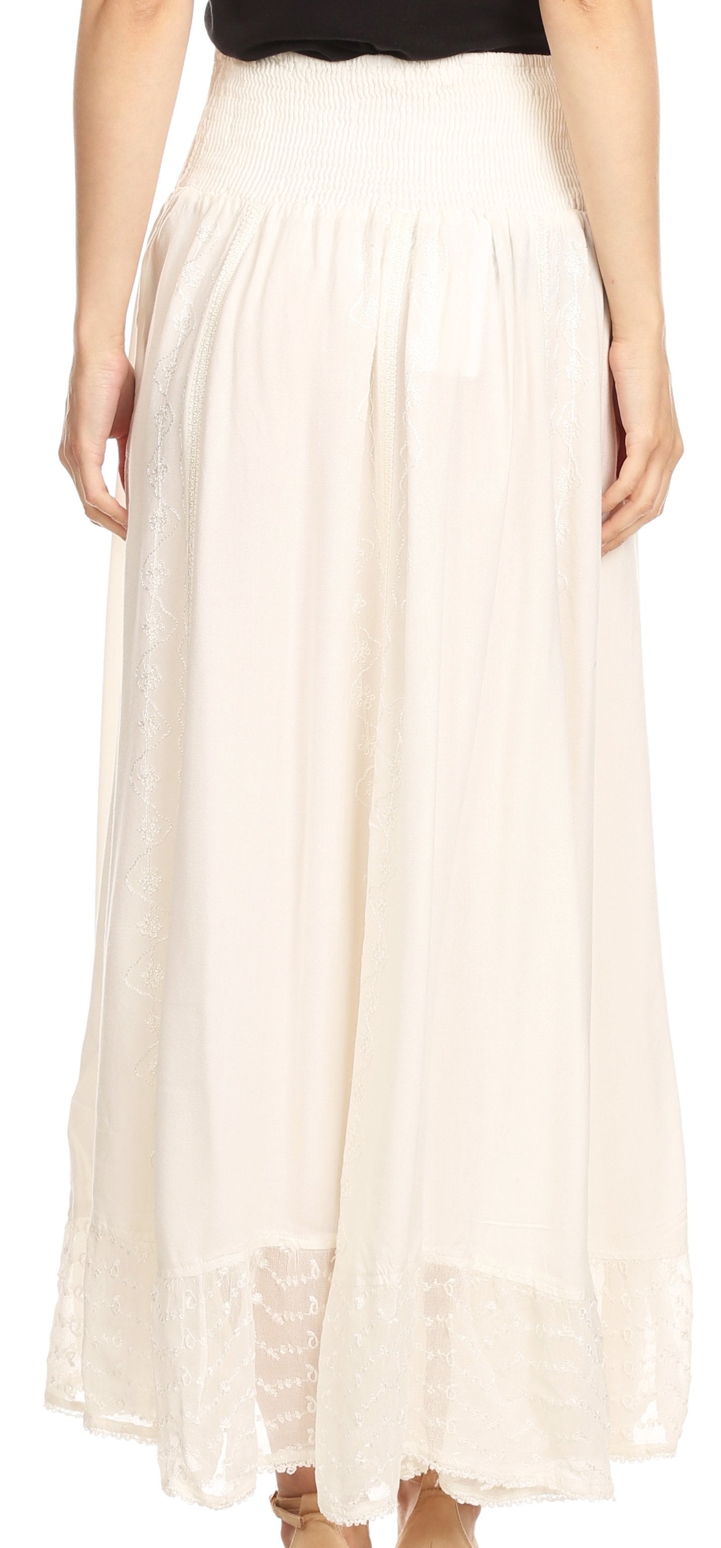 Sakkas Ines Womens Gypsy Maxi Bohemian Long Skirt With Elastic Smock Waist & Lace