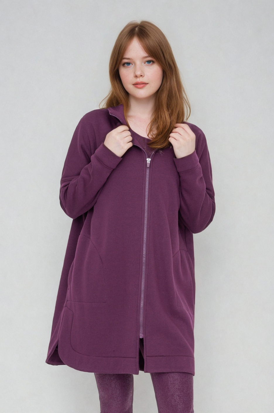 Cozy Comfort Zip Up Hoodie Jacket Burgundy