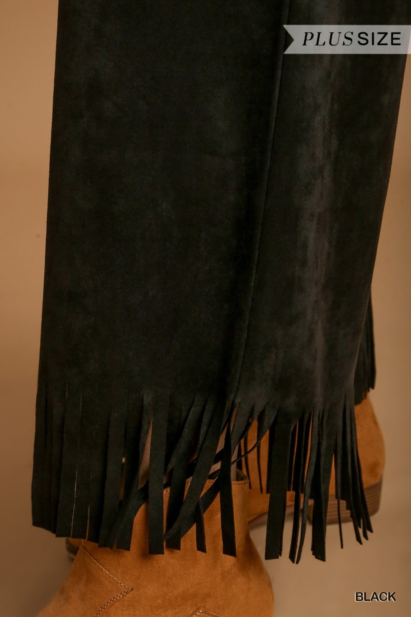 U10 Umgee Black Faux Suede Fringe Pants