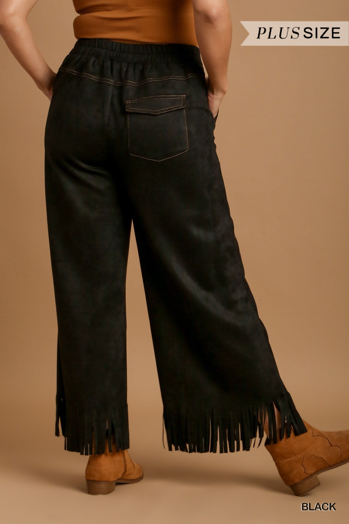 U10 Umgee Black Faux Suede Fringe Pants