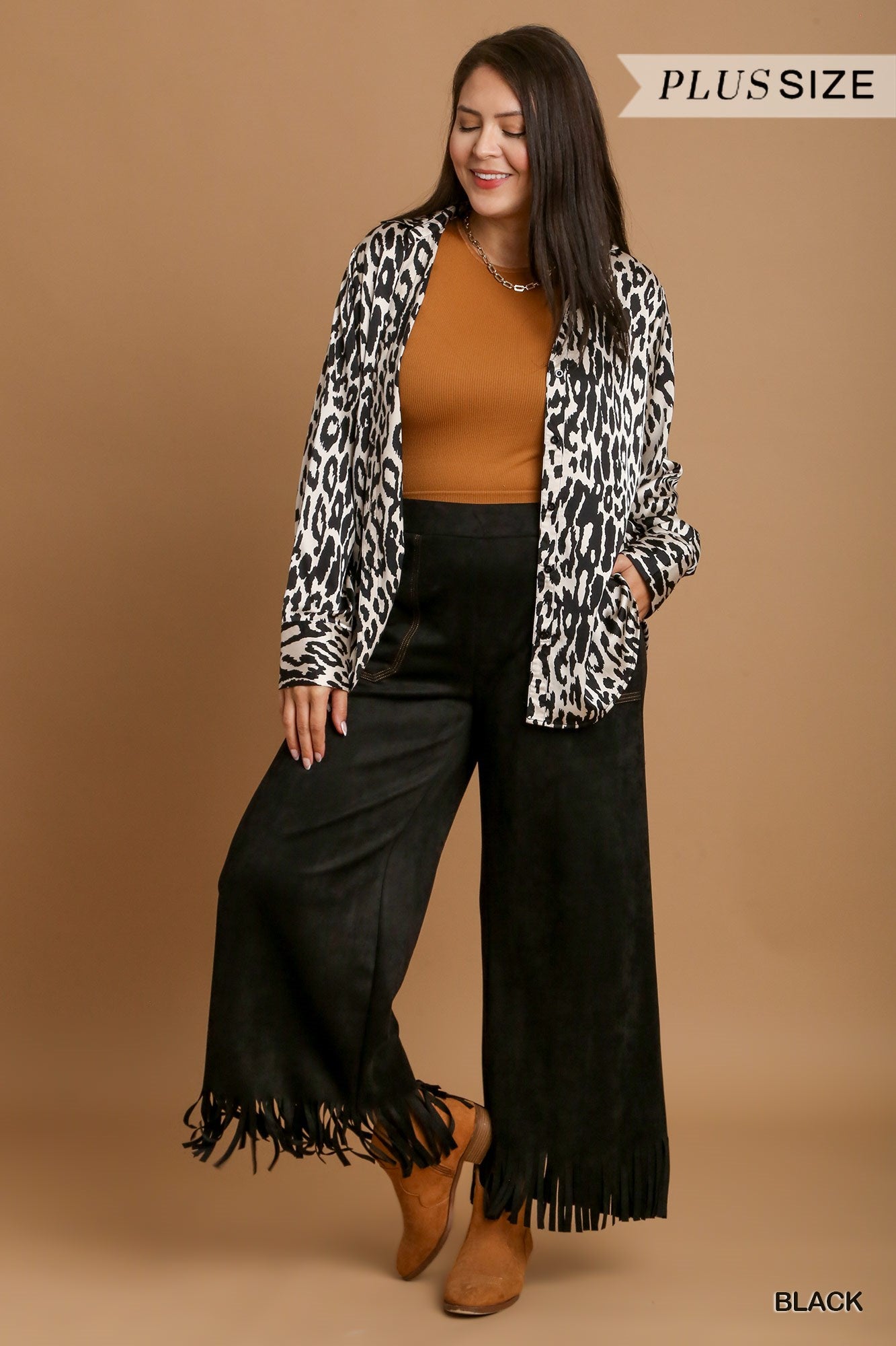 U10 Umgee Black Faux Suede Fringe Pants