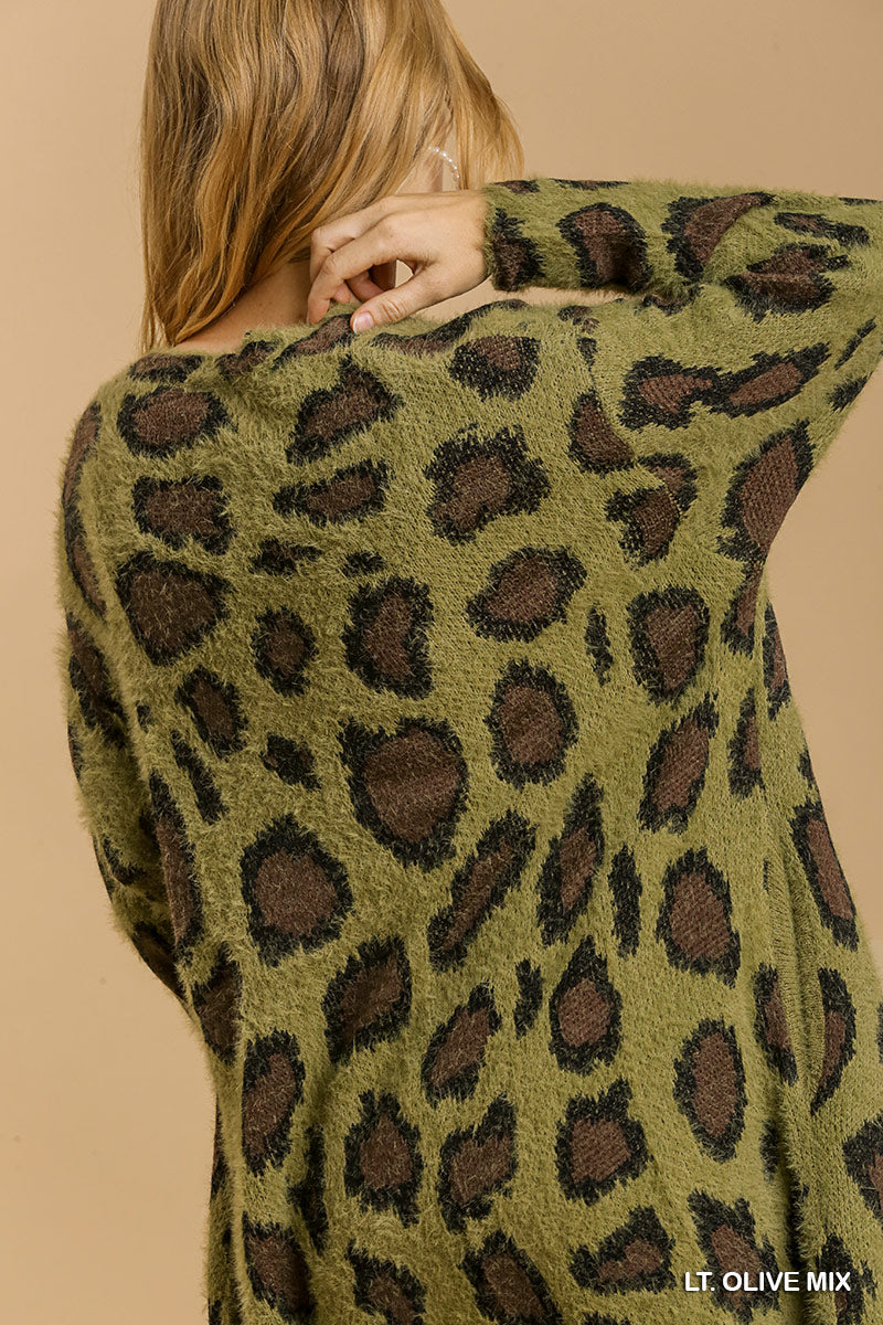 U12 Umgee Olive Green Leopard Cardigan