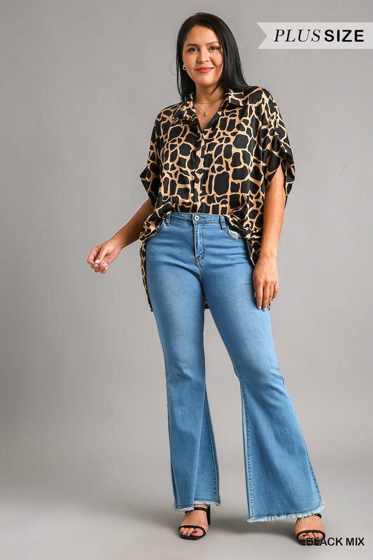 Black Giraffe Print Blouse Plus