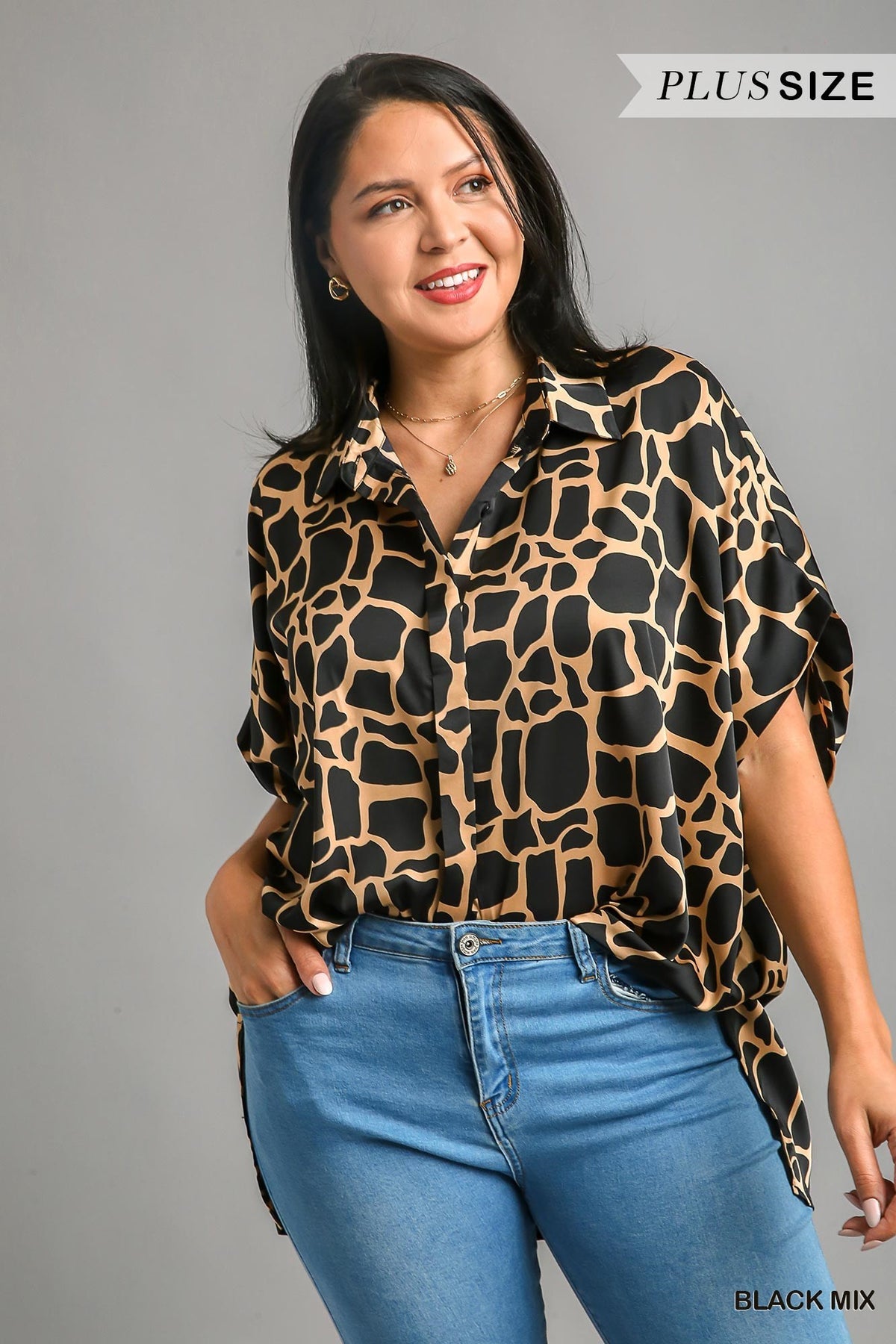 Black Giraffe Print Blouse Plus