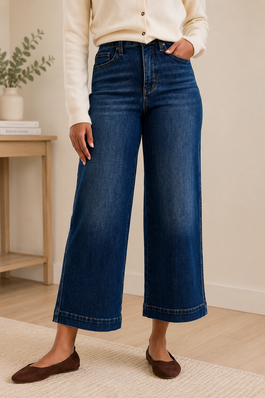 Dark Wash High Waist Tummy Control Claudia Ankle Wide Jeans by Judy Blue