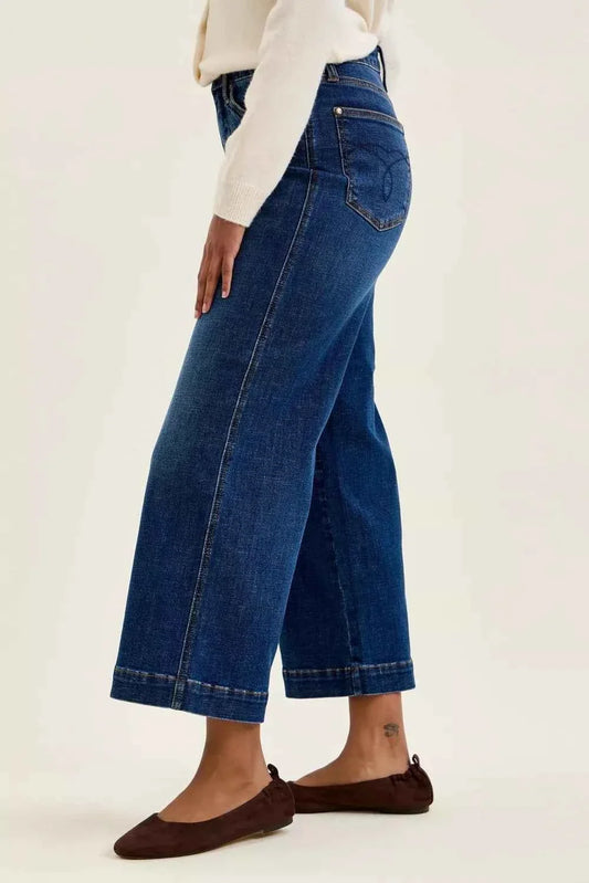 Dark Wash High Waist Tummy Control Claudia Ankle Wide Jeans by Judy Blue