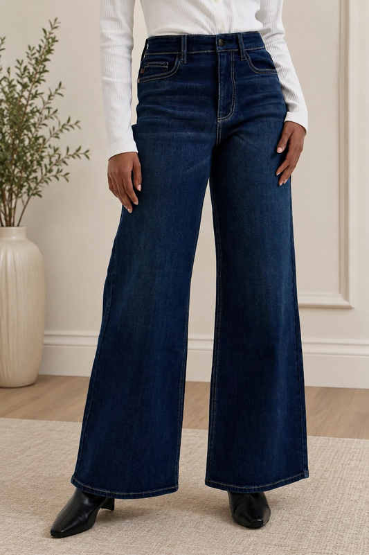 High Waist Wide Leg Dark Wash Jeans by Judy Blue
