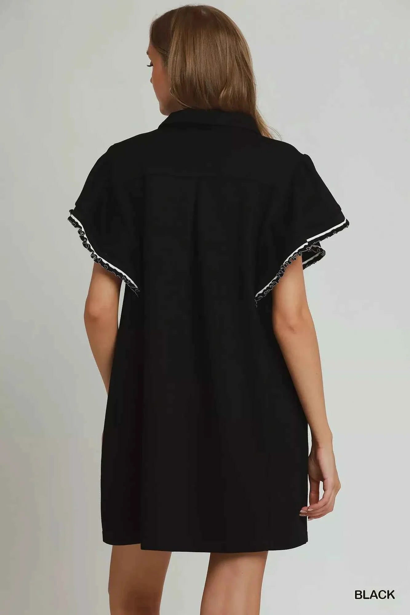 Black LuxeKnit Butterfly Sleeve Half Zip Mini Dress with Pockets by Umgee