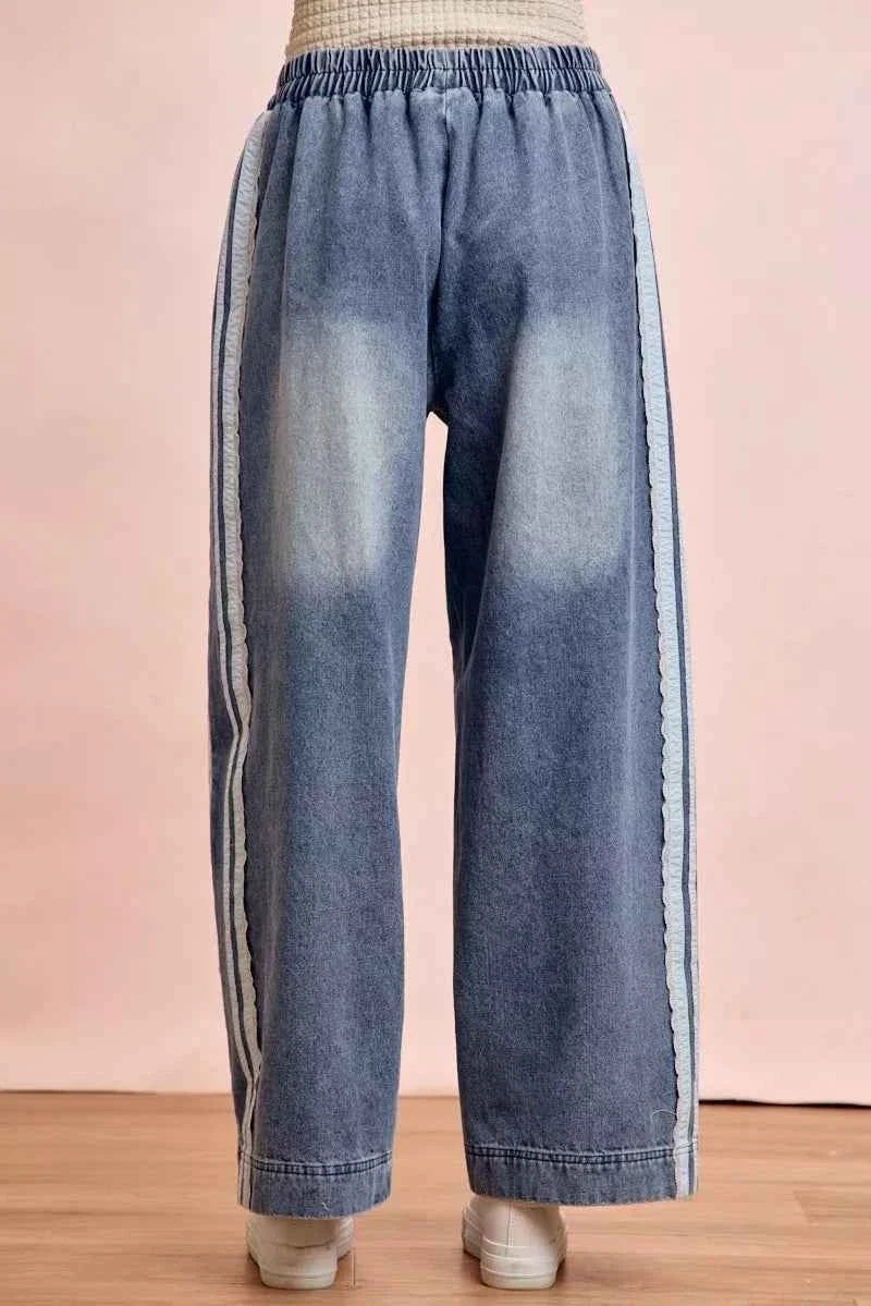 Washed Lace Side Detail Denim Jeans by BiBi