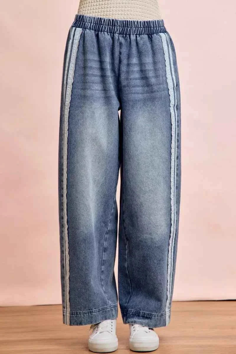 Washed Lace Side Detail Denim Jeans by BiBi