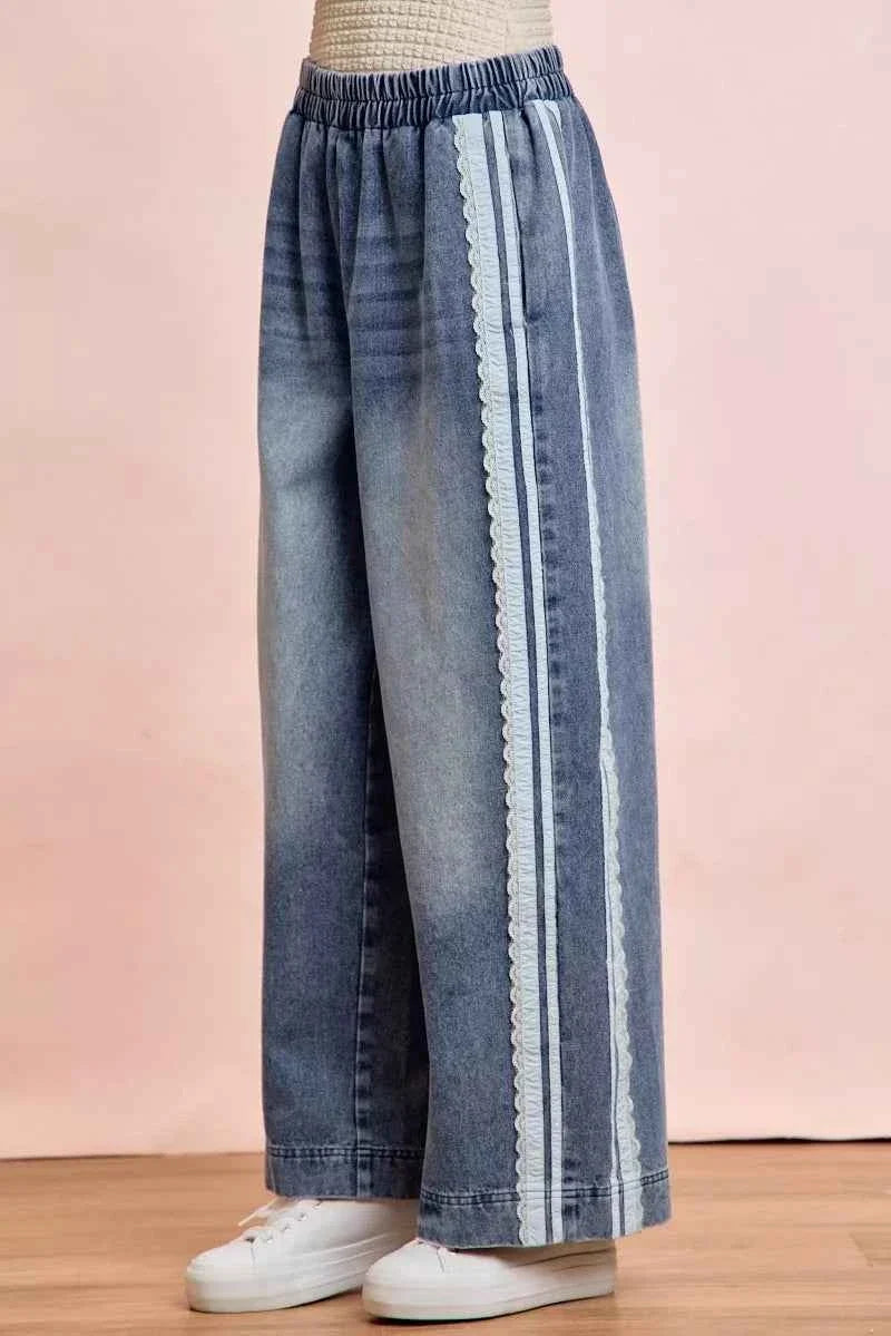 Washed Lace Side Detail Denim Jeans by BiBi