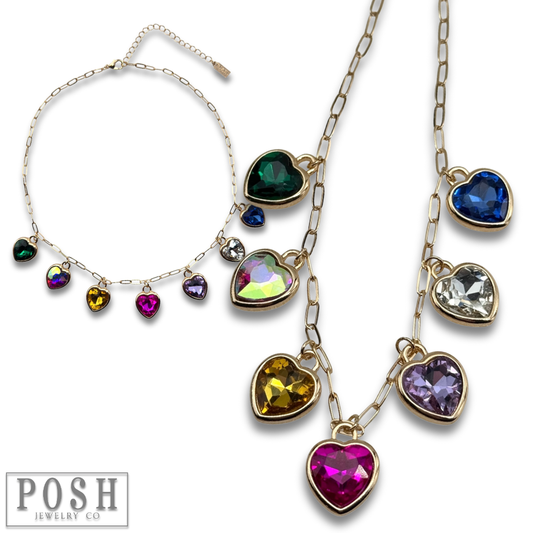 Pink Panache - Multi-color Rhinestone Heart Charm Necklace