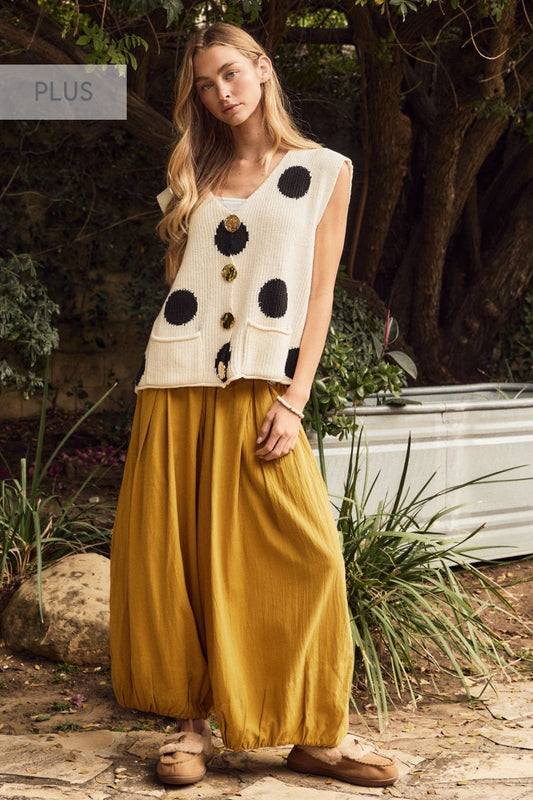 Oddi Plus Size Washed Cotton Balloon Pants in Mustard